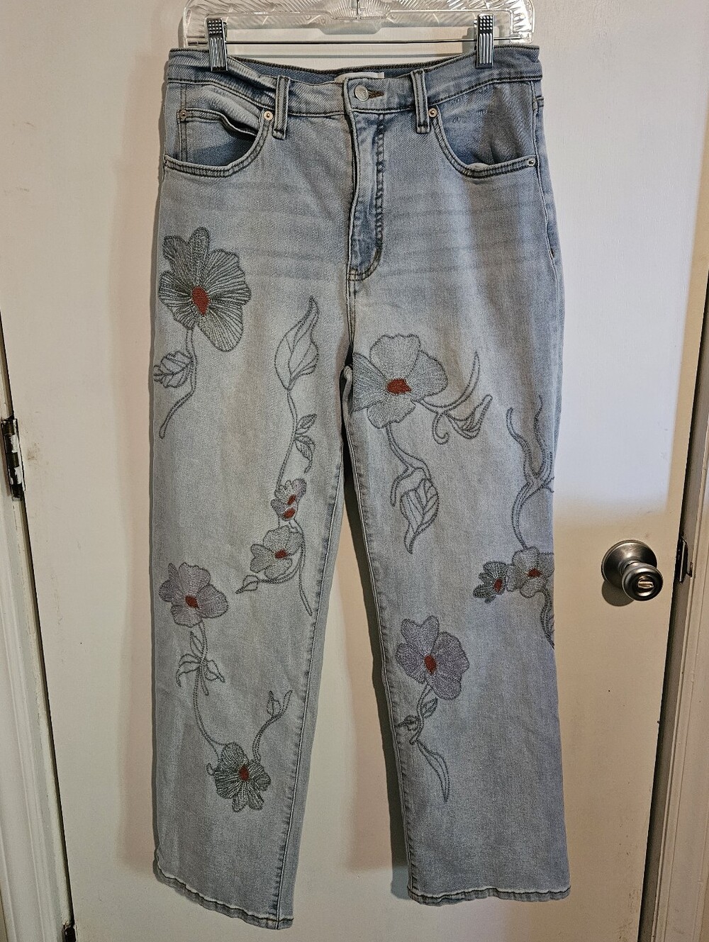 Jessica Simpson Floral Embroidered Zinnia Wide Leg Boyfriend Jeans Size 8